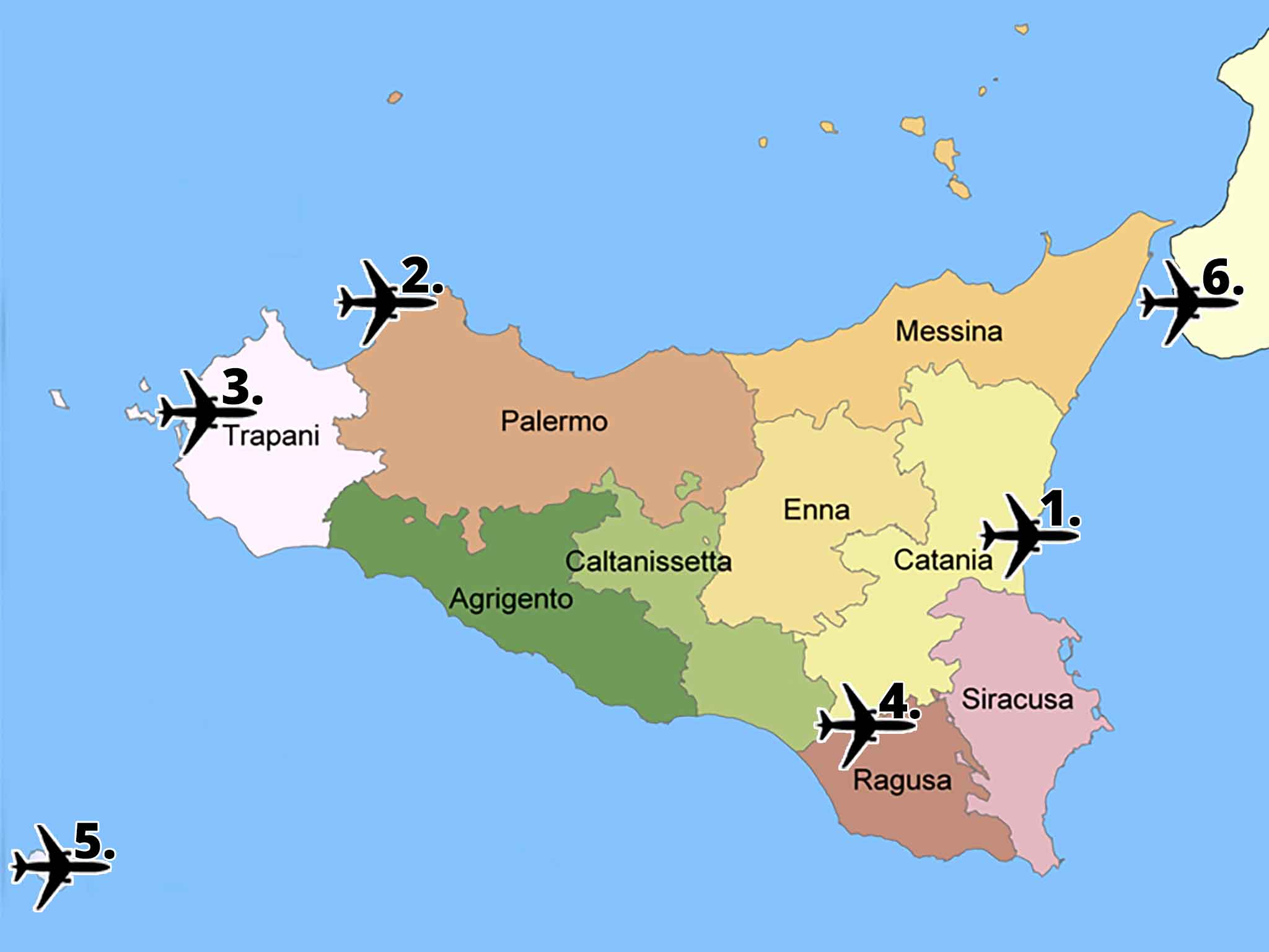 Map of airports in Sicily